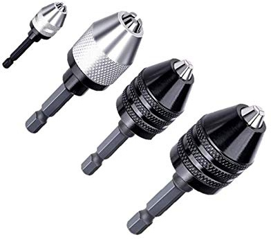 Keyless Drill Chuck Adapter, Mini Drill Chuck Conversion Tool Hex Shank Quick Change Adapter Converter for Electric Grinder for Woodworking Drilling Engraving 1/4 Inch, 1/8 Inch, 1/16 Inch