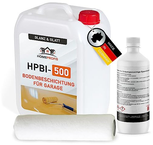 Home Profis® glänzender Garagenboden Flüssigkunststoff inkl. Walze (10m²) | Über 30 Farben | Bodenfarbe Innen | 2K Epoxidharz Bodenbeschichtung | RAL 7036 Platingrau | HPBI-500