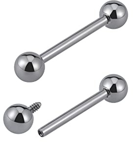 FINE4U 14G Nipple | Tongue Rings Piercing Jewelry Titanium - ASTM F136 Titanium Straight Barbell for Women & Men, Internally Threaded Hypoallergenic (14G × 16mm × 5mm)