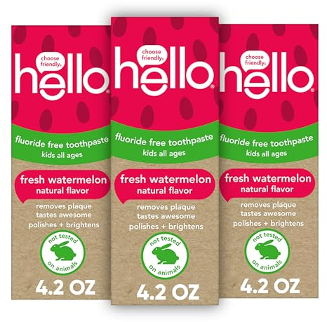 Hello Fresh Watermelon Fluoride Free Kids Toothpaste, 4.2 Oz Tube (Pack of 3)