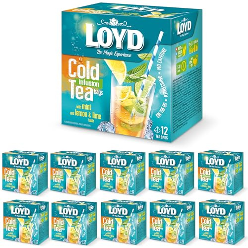 LOYD - Eistee Zitrone, Limette & Minze - 10 x 30g - Pyramidenbeutel, Sommerlicher Ice Tea, Aromatisiertes Süßer Kalter Tee, mit Natürlichen Zutaten, Wasser mit Geschmack, Ohne Zuckerzusatz, Cold Brew