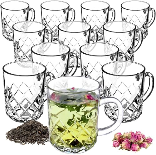 KADAX Tea Glasses, Drinking Glasses with Handles, Glassware for Hot and Cold Drinks, Clear Cups for Coffee, Glass Mugs for Cappuccino, Green Tea, Juice (Set of 12, 230 ml)