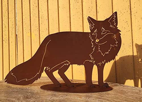 Gartenfigur Fuchs 52x34cm auf Platte Edelrost Gartendeko Wetterfest Rost Metall Rostfigur Jagd Tier von Steinfigurenwelt
