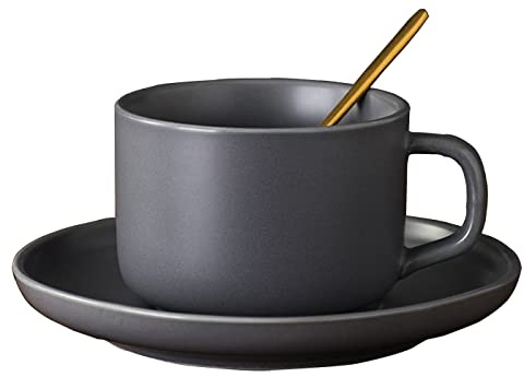 Ranvi Vintage European Coffee Mugs Set, Ceramic Set with Saucer and Spoon，Mocha, Cappuccino and Tea(Blue)