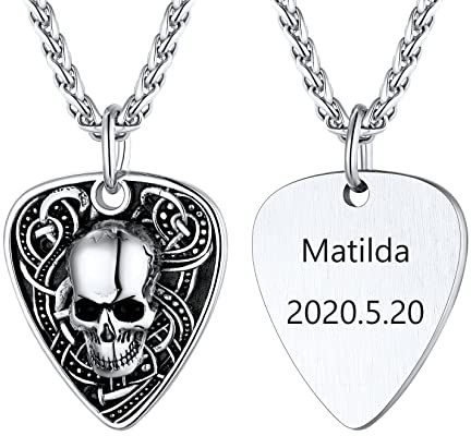 U7 personalisiert E-Gitarre Bass Anhänger für Damen Herren Elektrische Gitarre/Plektron Halskette Kettenanhänger Kette 316L Edelstahl Gitarristen Musik Hip Hop Rapper Modeschmuck
