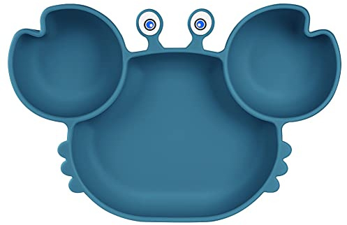 Vicloon Assiette Ventouse Pour Bébé,Assiette Bebe Silicone Avec 3 Compartiments, Passe Au Lave-vaisselle Et Au Micro-ondes, S'adapte à La Plupart Des Plateaux de Chaise Haute (Bleu Marine)