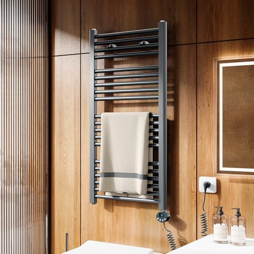 Heilmetz Badheizkörper Elektrisch 1000x500mm Handtuchheizkörper Elektrisch mit Thermostat 500W Seitenanschluss Anthrazit | Gerade Badheizkörper mit Timer+Temperaturregler+Thermostat+LCD-Displays