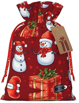 DURAGS Niedlicher Schneemann-Geschenkbeutel mit Kordelzug, schicke Stoff-Geschenktüte für Weihnachten – ideal für jeden Anlass