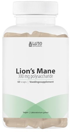 Lions mane - 1000mg Tagesdosis - Superfood - Vegan - 60 Kapseln - Perückenpilz/Hericium erinaceus - 30% Polysaccharid - Pilz-Extrakt - Luto Supplements