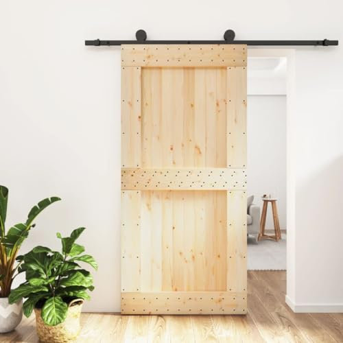 Festnight Schiebetür Komplettset Holz mit Beschlag Holzschiebetür Schiebetürbeschlag Innen Schiebetürsystem mit Tür Innentür Holztür Zimmertüren Scheunentür Schiebetüren Beschlagset 100x210 cm