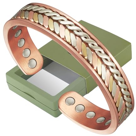 YINOX 10-Kupferarmbänder mit starker magnetischer Behandlung für Arthritis, offen und frei einstellbar, geeignet für Männer und Frauen zu tragen, 3500 Gauss zur Linderung von Migräne (A)