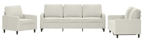 vidaXL Soffgrupp med dynor 3 delar gräddvit sammet, soffa, loungesoffa, klädda soffor, soffor, klädd soffa, vardagsrumssoffa, vardagsrumssoffor