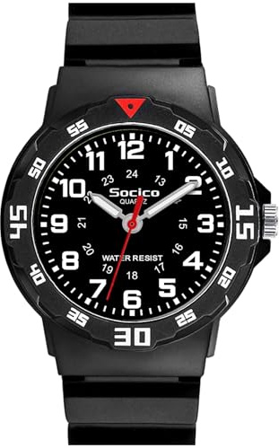 SOCICO Orologio analogico per bambini Orologio da polso con tempo di apprendimento impermeabile per ragazzi e ragazze con cinturino morbido per bambini (Nero - Nero)