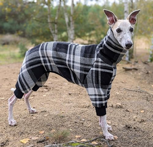 EDEL&SCHNELL Hundepullover für große Hunde 60–65 cm aus Wollfleece mit Teddyfell-Fütterung, wärmender Hundepulli im Schottenkaro für Galgo, Greyhound & Ridgeback