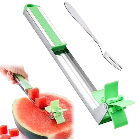 Cortador De Sandía,Acero Inoxidable Melón Cuber Cuchillo,Melon Cortador Molino De Viento,Multifuncional Cuchillo De Sandía,Herramientas De Cocina Creativas,Para Ensalada De Frutas,Sandía,Melón,Kiuiom