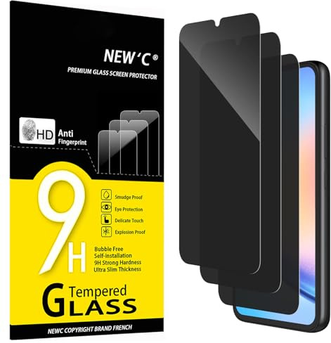NEW'C Lot de 3, Verre Trempé Anti-Espion pour Samsung Galaxy A34 5G, Angle de Confidentialité 35 Degrés Équilibré avec Protection des Yeux, Dureté Ultra-Résistante 9H, Sans Bulles