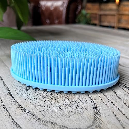 Brosse sensorielle pour enfants ou autisme, épurateur corporel en silicone souple, brosse de douche pour animaux de compagnie, brosses de bain, brosse à shampoing (grand ovale-bleu)
