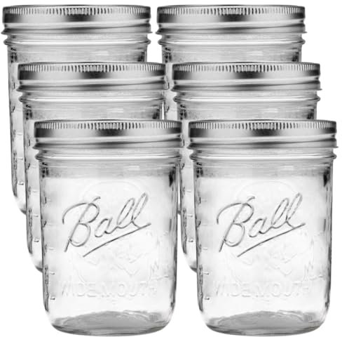 Ball Wide Mouth Mason Jars with Lids and Bands, for Preserving, Pickling, Juice, Jam, Jelly, Pint Size 16 Ounces (6 Pack)