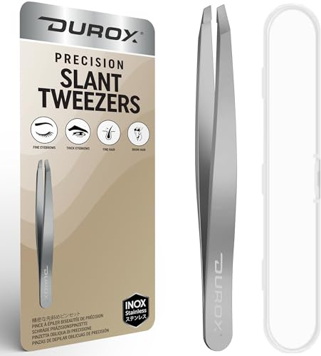 DUROX Pinzas de Precisión para Cejas – Pinzas de depilar oblicuas para mujer y Hombre, de acero inoxidable con puntas oblicuas finas para depilar cejas y vello