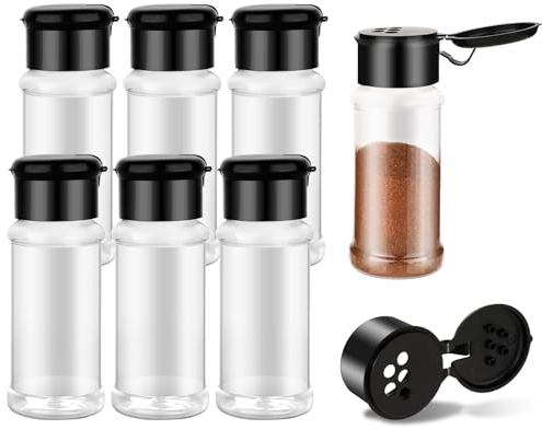 Molain 6 Pcs Plastic Spice Jars with Shaker Lids, 3 oz Seasoning Containers, Round Empty Spice Bottles Storage Clear Seasoning Bottles Storage Spice, Peppers, Salt for Spice Rack, Drawer, Cabinet