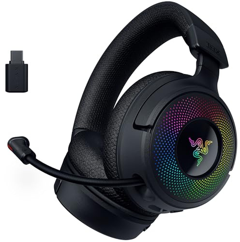 Razer Kraken V4 Wireless Gaming Headset: 2.4GHz, Bluetooth, USB - Super Wideband Mic - 40 mm Drivers - 9 Zone RGB Lighting - for PC, Mac, PS5, Nintendo Switch 2, Steam Deck, Smartphone - Black