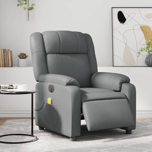 Homgoday Massagesessel Elektrisch Fernsehsessel Relaxsessel mit Liegefunktion, Ruhesessel Polstersessel TV Sessel, Verstellbare Rückenlehne, für Wohnzimmer Grau Kunstleder