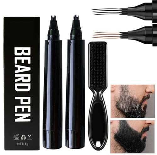 Bartfüllerstift,Bartfüller Stift,2pc Bartfüller Stift Set,Wasserfester Bartstift,Beard Pencil Filler for Men with Bristle Beard Brush,für Schnurrbart & Augenbrauen(Dunkelbraun/Schwarz)
