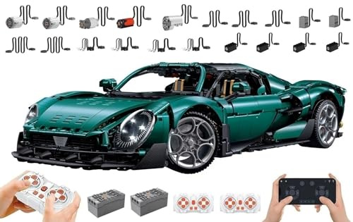 Technik Auto für 33 Stradale, Mit 9Motoren Set, 1:8 Groß Auto Modellbausatz, 3861 Teile Klemmbausteine Rennauto Set, Automodell Sammlerstück Geschenk für Autofans, Keine Originalverpackung