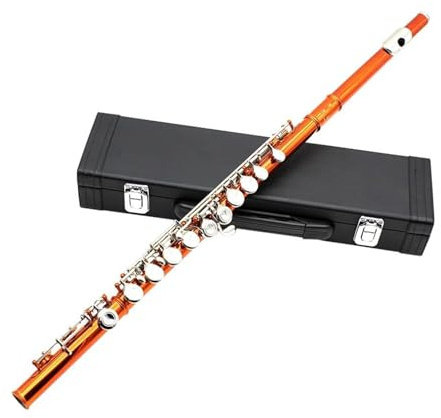 Flöte 16 Löcher Geschlossene Flöte C-Taste Querflöte Orangefarbenes Cupronickel-Flöteninstrument Mit E-Taste Zubehör