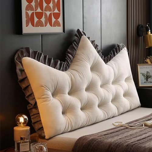 Bett-Kopfteilkissen, Keilkissen, bequemes Lendenwirbelstützkissen zum Lesen und Entspannen, waschbar und abnehmbarer Bezug, King-Size-Größe, 180 cm, Lückenfüller für Doppel- oder Einzelbetten, Weiß,