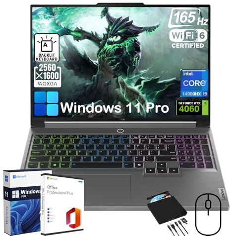 Lenovo Legion 5i Gaming Laptop - w/Office Lifetime & Free CD/DVD Drive, Intel 24-Core i9-14900HX, 16 165Hz Display, GeForce RTX 4060, Backlit KB, Win 11 Pro, w/Accessories (64GB DDR5 RAM | 1TB SSD)