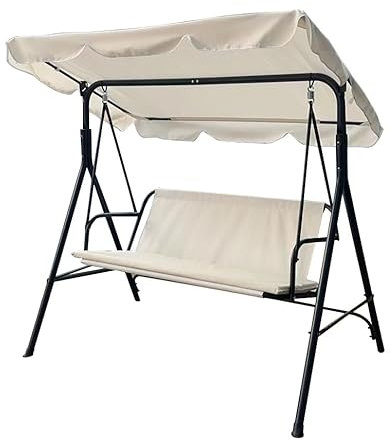 OHS 3 Seater Garden Swing, Outdoor Canopy Swing Chair Relaxing Comfy Outdoor Hammock Bench with Adjustable Canopy Cushioned Seats, Cream