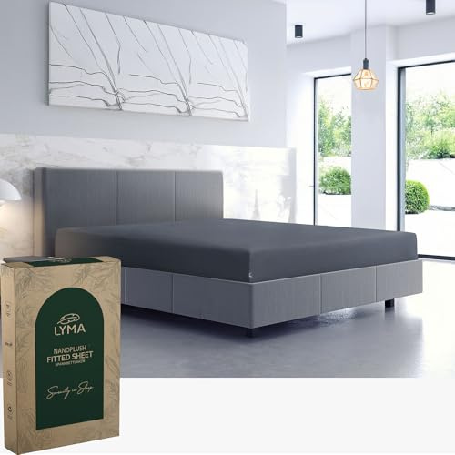 LYMA Bedding Spannbettlaken Set, Oeko-TEX Zertifiziert, Doppelt Gebürstete Nanoplush Stoff Bettlaken, Ultraweiches Atmungsaktiv Spannbetttuch für Matratzenhöhe bis 35 cm (Dunke Grau, (160x200+35cm))