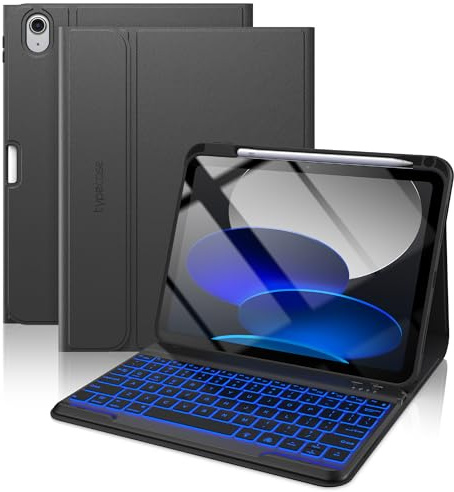typecase Folio iPad A16 11th/10th Gen Case with Keyboard, Ultra-Light | Detachable 7-Color Backlit Keyboard, Pencil Holder; Fits iPad A16 11-in (2025) & 10th Gen 10.9-in (2022), Black