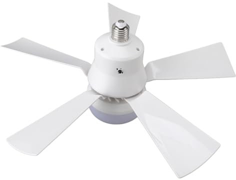 Obetuens Luce ventilatore a soffitto con telecomando, LED dimmabile 3 colori 3 velocità, presa E26, timer 1H/2H/4H, lampada da ventola piccola per camera da letto, cucina, soggiorno, garage (Bianco)