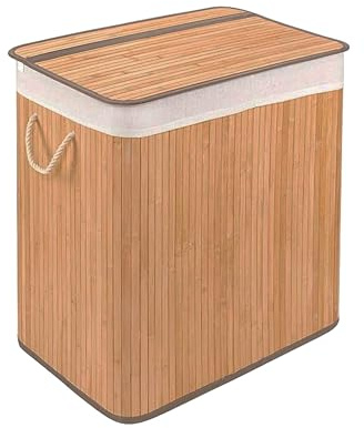 hjh LIVING Tvättkorg 2 fack FALSTER XL B, 100 l tvättkorg med lock, bambulåda med handtag, praktisk vikfunktion, brun