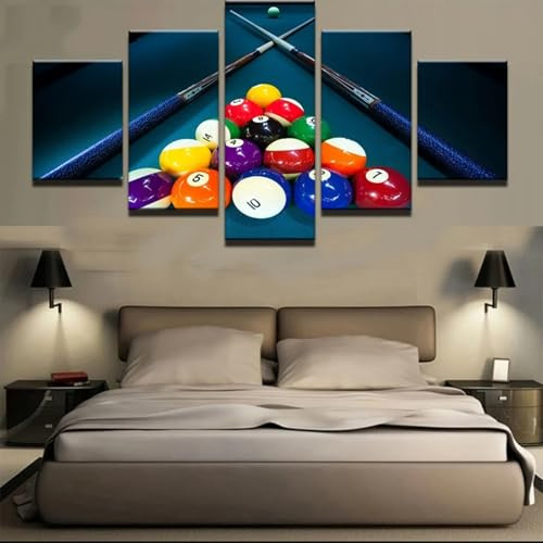 ZQSYFEWET 5 teilige leinwandbilder wandbilder wohnzimmer xxl 5 Teilig bild auf leinwand Bilder Pool & Billard Queues & Kugeln Sport Wandbilder Kunstdruck Wanddeko Wand Wanddekoration