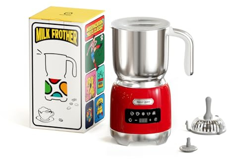 Hazel Quinn Milk Frother Electric 5 in 1, Hot Milk Steamer and Hot Chocolate Maker, Variable Temp and Thickness, Detachable for Dishwasher Safe, 400ML / 13.5OZ, for Latte, Cappuccino - Ruby Red