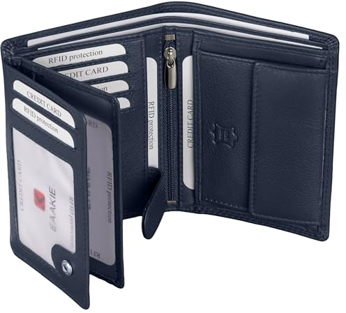 EAAKIE Herren Geldbörse aus Echtleder, Nappa Leder Portemonnaie Hochformat mit RFID Schutz, großes Münzfach, 10 Kartenfächern, edle Geschenkbox – Leder Geldbeutel, Brieftasche, Portmonee (Blau)