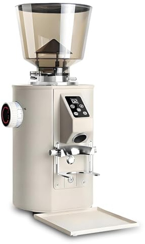 XEEAOFE Molinillo de Café Eléctrico, Máquina de Café de Muelas Planas de Molienda, 9 Ajustes de Molienda Regulables con Soporte de Portafiltros Profesional Beige