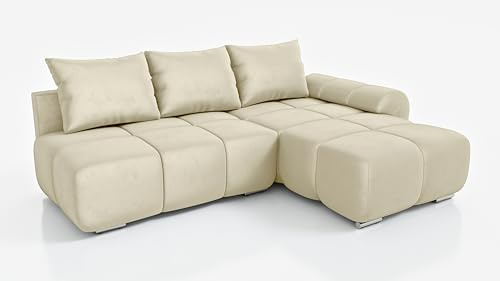 DMSM Design Wohnlandschaft Ingrid Beige 270 cm Rechts Ecksofa mit Schlaffunktion