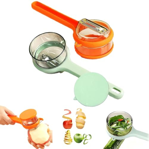 2Pcs New Kitchen Special Fruit Peeler with Box Storage, 2026 Upgraded Double-Sided Stainless Steel Blade, Peeler With Container, Vegetable Peelers for Kitchen Fruit Peeling Supplies (Green&Orange)