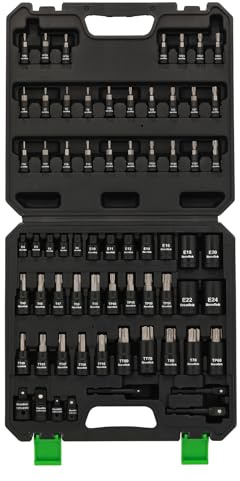 TecoTek 67-Piece Master Torx Bit Socket and External Torx Socket Set, 1/4, 3/8 and 1/2 Drive, S2 and Cr-V Steel, E4 - E24, T6 - T70, TT6 - TT70, TP8 - TP60, Includes 7PCS Socket Adapters