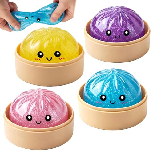 4 Stück Dumpling Squishy Fidget Toys, Dumplings Squishy Mystery Box mit Dampfer für Kinder Erwachsene, Stressball Fidget Toys für Anti Stress Spielzeug, Autismus Stressabbau Geschenke