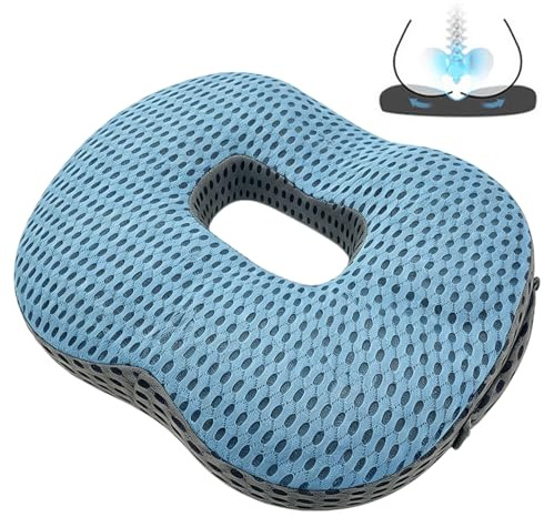 Sittdyna ortopedisk, anti-dekubitus-stolkudde, kontorsstol, ergonomisk avlastning, svanben, hemorrojder, höft, svanskoskudde, sittdyna för soffa, kontor, bil, rullstol, säten (blå + grå)