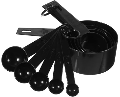 ibasenice Juego de Cucharas Medidoras de Cocina en Pp Negro con Escala Exacta y Mango Cómodo para Hornear y Cocinar, Set de 10 Piezas