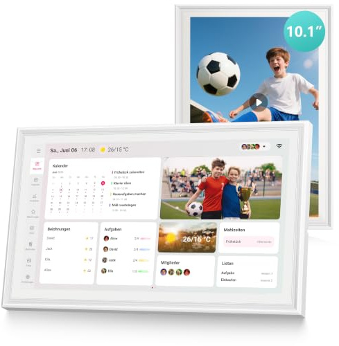 Airzeen Digitaler Kalender, Elektronischer Wandkalender für Familienplaner, Tag, Woche, Monat Planer, 10.1 Touchscreen Familienkalender mit Bilderrahmen, Aufgaben, Belohnungen, Mahlzeiten, Listen