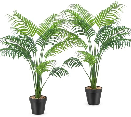 2 Pack Realistic Artificial Plants Outdoor/Indoor with Pot,Tall Fake Plants Room Decor,Large Faux Plants for Outdoors,Palm Trees for Garden Accessories,No Maintenance Required(Areca Palm)