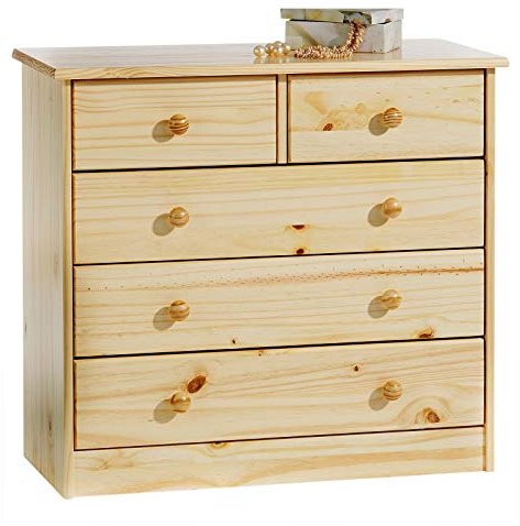 IDIMEX Kommode Rondo aus Kiefer Massivholz, Natur - Kinderzimmer Schubladenkommode mit 5 Schubladen und Holzgriffen