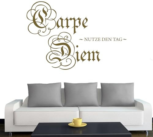 A275 - Adhesivo de pared Carpe Diem (disponible en 40 colores y 3 tamaños), vinilo, dorado, 155cm x 105cm